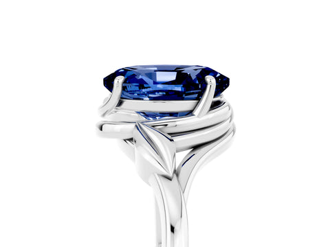 White gold Oval Cut Blue Sapphire Solitaire Ring with Twist Band and Four-Prong Setting_41