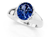 White gold Oval Cut Blue Sapphire Solitaire Ring with Wide Band and Prong Setting_1