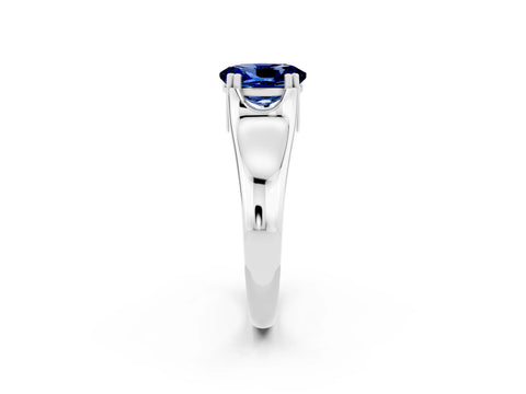 White gold Oval Cut Blue Sapphire Solitaire Ring with Wide Band and Prong Setting_2