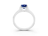 White gold Oval Cut Blue Sapphire Solitaire Ring with Wide Band and Prong Setting_3