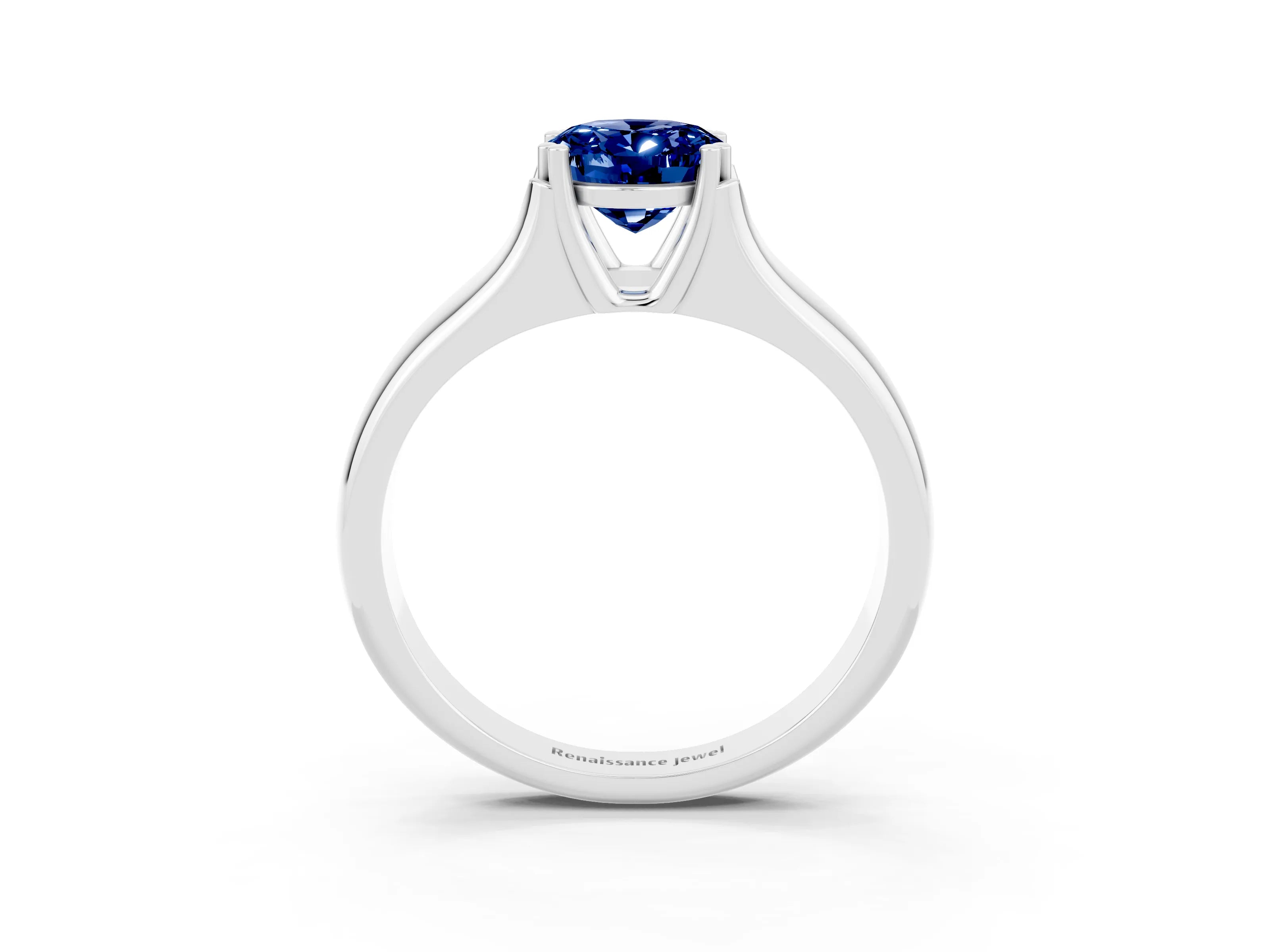 White gold Oval Cut Blue Sapphire Solitaire Ring with Wide Band and Prong Setting_3