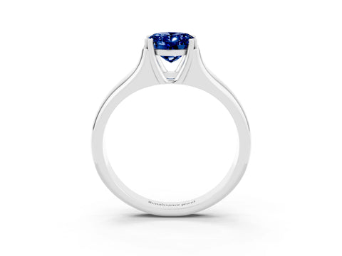 White gold Oval Cut Blue Sapphire Solitaire Ring with Wide Band and Prong Setting_3