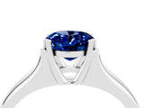 White gold Oval Cut Blue Sapphire Solitaire Ring with Wide Band and Prong Setting_4