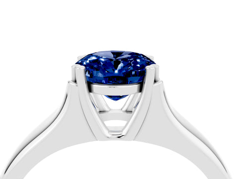 White gold Oval Cut Blue Sapphire Solitaire Ring with Wide Band and Prong Setting_4