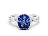 White gold Oval Cut Blue Sapphire Solitaire Twist Band Prong Setting Ring_48