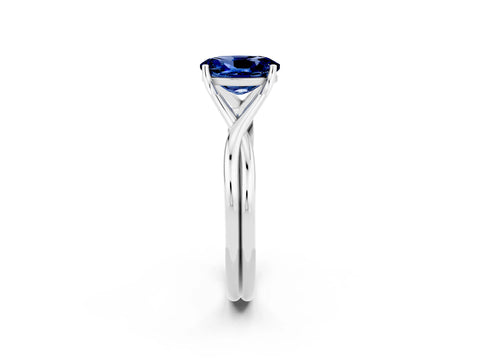 White gold Oval Cut Blue Sapphire Solitaire Twist Band Prong Setting Ring_50