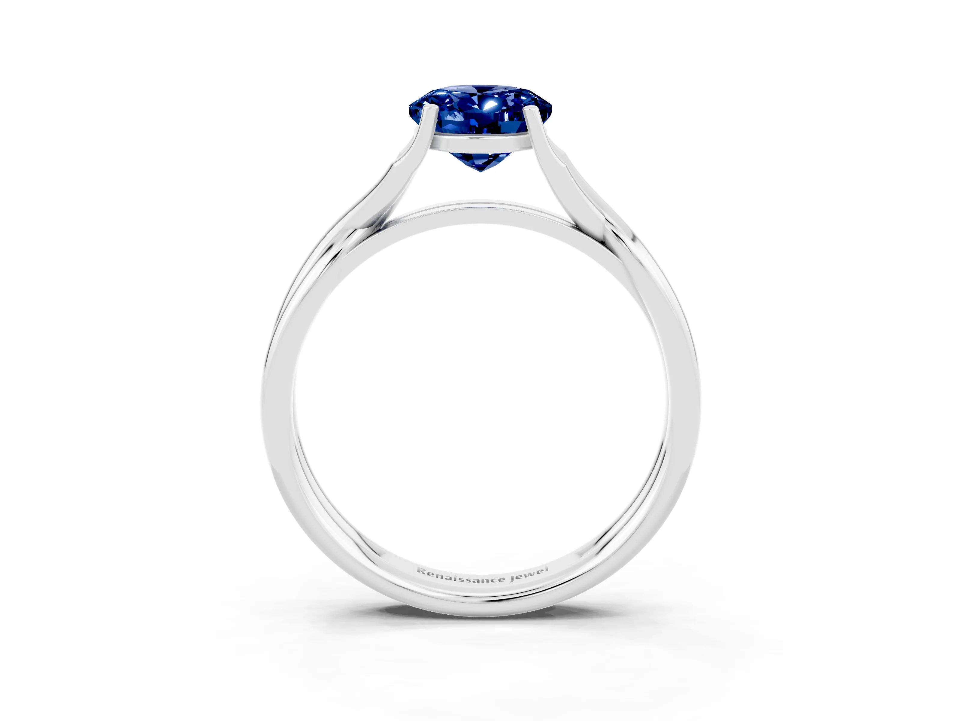 White gold Oval Cut Blue Sapphire Solitaire Twist Band Prong Setting Ring_51