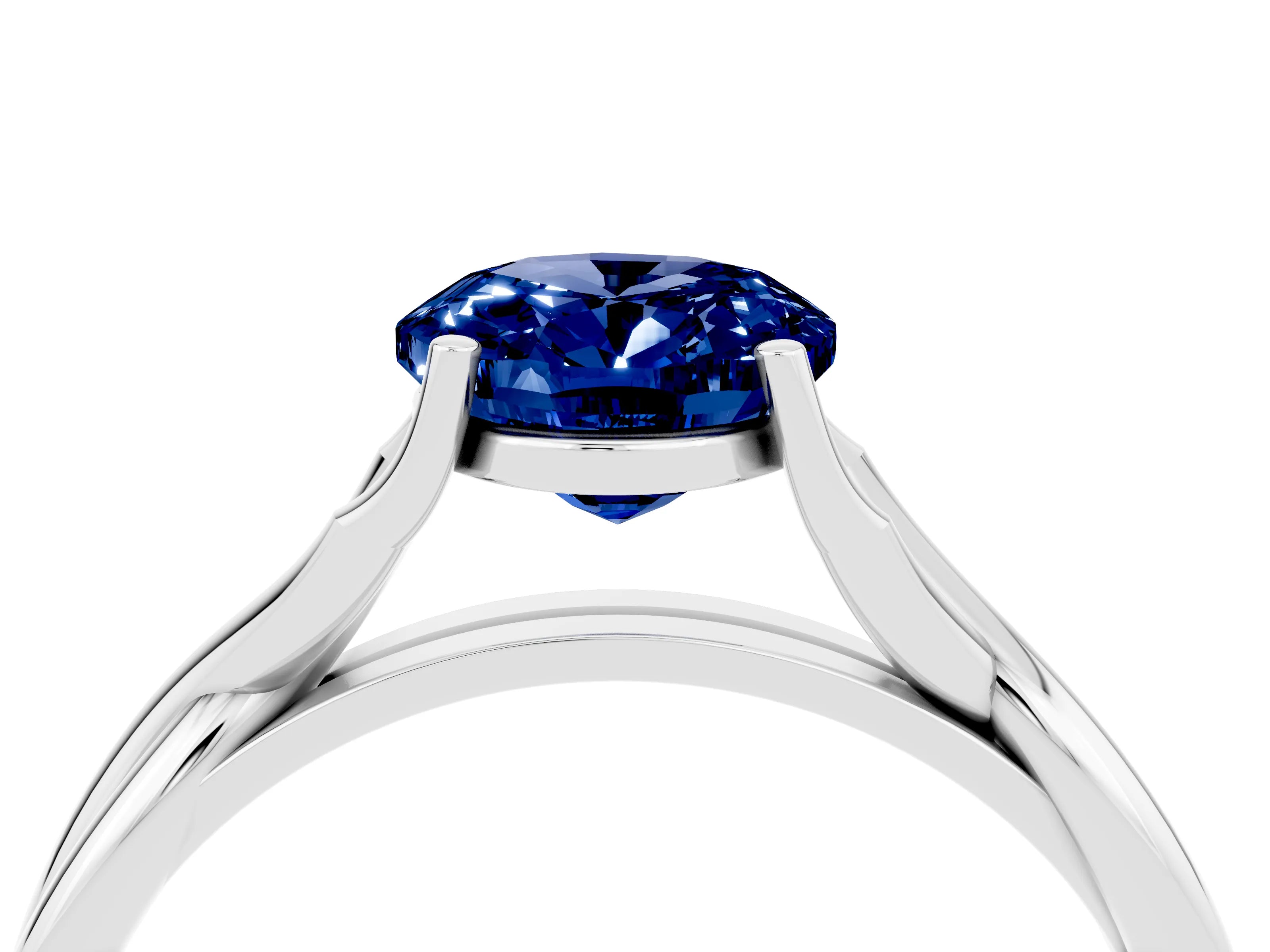 White gold Oval Cut Blue Sapphire Solitaire Twist Band Prong Setting Ring_52