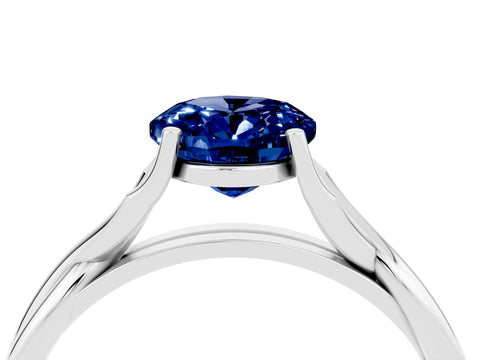 White gold Oval Cut Blue Sapphire Solitaire Twist Band Prong Setting Ring_52