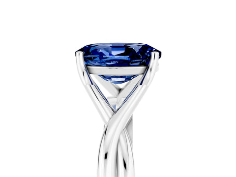 White gold Oval Cut Blue Sapphire Solitaire Twist Band Prong Setting Ring_53