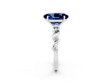 White gold Oval Cut Blue Sapphire Solitaire Twisted Band with Round  Accents and Prong Setting_14