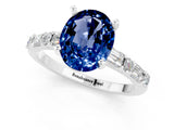 White gold Oval Cut Blue Sapphire Solitaire with Side Baguettes and Channel Set Band_1