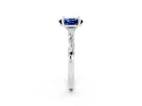 White gold Oval Cut Blue Sapphire Solitaire with Side Baguettes and Channel Set Band_2