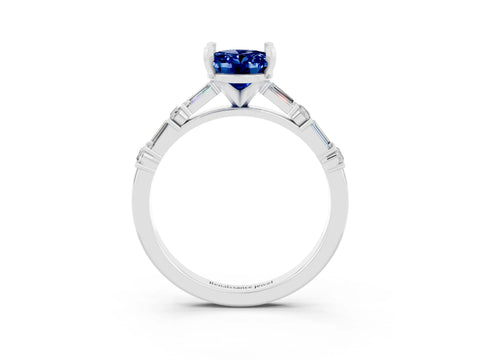 White gold Oval Cut Blue Sapphire Solitaire with Side Baguettes and Channel Set Band_3