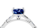 White gold Oval Cut Blue Sapphire Solitaire with Side Baguettes and Channel Set Band_4