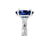 White gold Oval Cut Blue Sapphire Solitaire with Side Baguettes and Channel Set Band_5