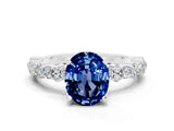 White gold Oval Cut Blue Sapphire Solitaire with Side Stones, Pave Band, Four-Prong Setting_36