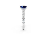 White gold Oval Cut Blue Sapphire Solitaire with Side Stones, Pave Band, Four-Prong Setting_38