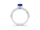 White gold Oval Cut Blue Sapphire Solitaire with Side Stones, Pave Band, Four-Prong Setting_39