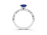 White gold Oval Cut Blue Sapphire Solitaire with Side Stones on a Pavé Band and Four-Prong Setting_3