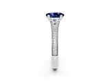 White gold Oval Cut Blue Sapphire Split Shank Engagement Ring with Pavé Band_2