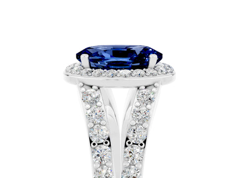 White gold Oval Cut Blue Sapphire Split Shank Halo Ring with Four-Prong Setting_17