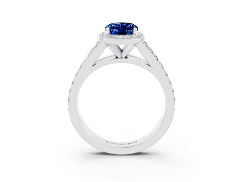 White gold Oval Cut Blue Sapphire Split Shank Halo Ring with Four-Prong Setting_27