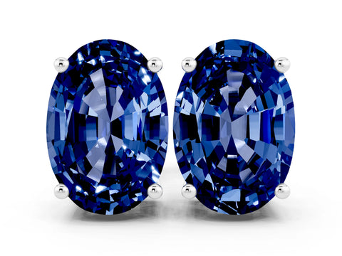 White gold Oval Cut Blue Sapphire Stud Earrings_18