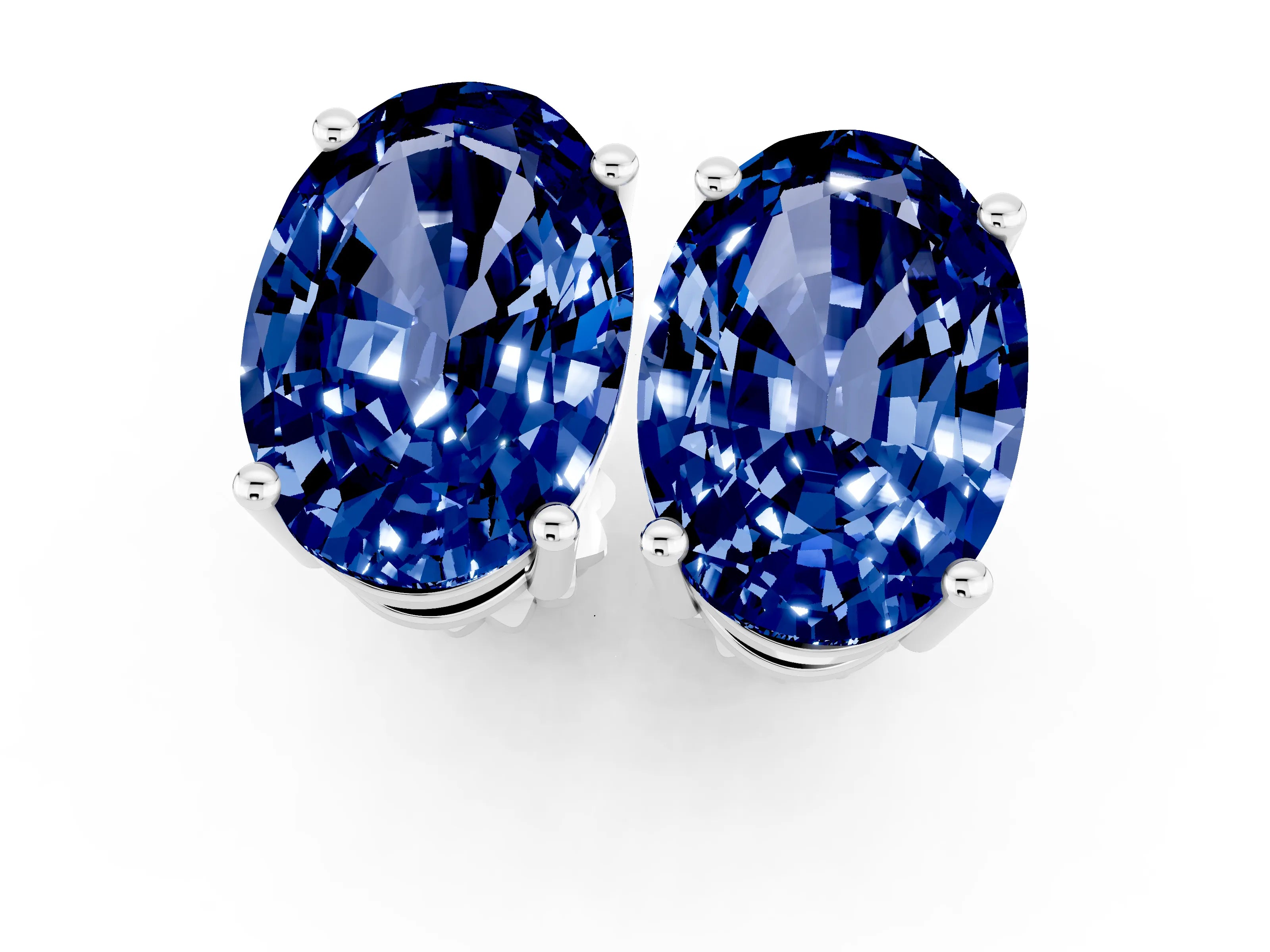 White gold Oval Cut Blue Sapphire Stud Earrings_19