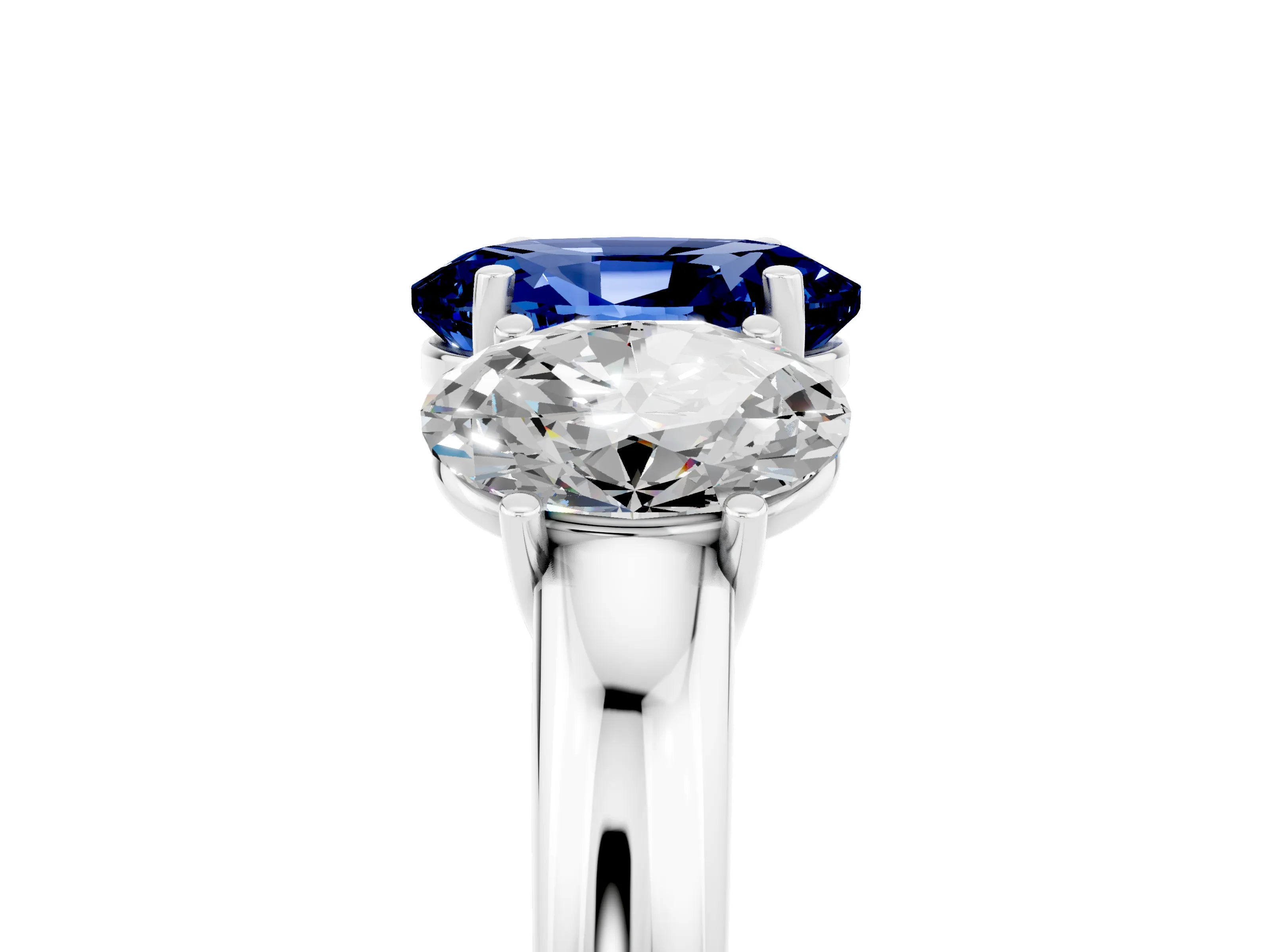 White gold Oval Cut Blue Sapphire Three-Stone Ring with Four-Prong Setting and Classic Band_5