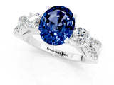 White gold Oval Cut Blue Sapphire Three-Stone Ring with Pavé Split Shank and Four-Prong Setting_13