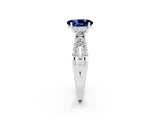 White gold Oval Cut Blue Sapphire Three-Stone Ring with Pavé Split Shank and Four-Prong Setting_14