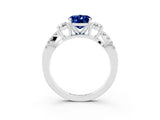 White gold Oval Cut Blue Sapphire Three-Stone Ring with Pavé Split Shank and Four-Prong Setting_15