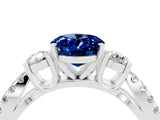 White gold Oval Cut Blue Sapphire Three-Stone Ring with Pavé Split Shank and Four-Prong Setting_16