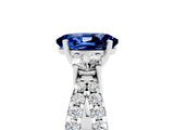 White gold Oval Cut Blue Sapphire Three-Stone Ring with Pavé Split Shank and Four-Prong Setting_17