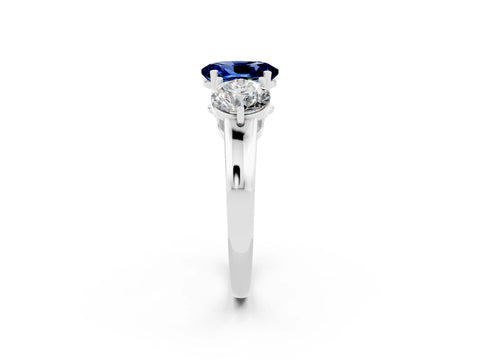 White gold Oval Cut Blue Sapphire Three-Stone Ring with Prong Setting and Classic Band_2