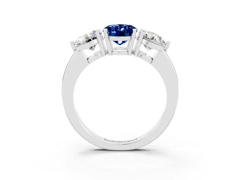 White gold Oval Cut Blue Sapphire Three-Stone Ring with Prong Setting and Classic Band_3