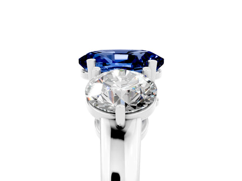 White gold Oval Cut Blue Sapphire Three-Stone Ring with Prong Setting and Classic Band_5