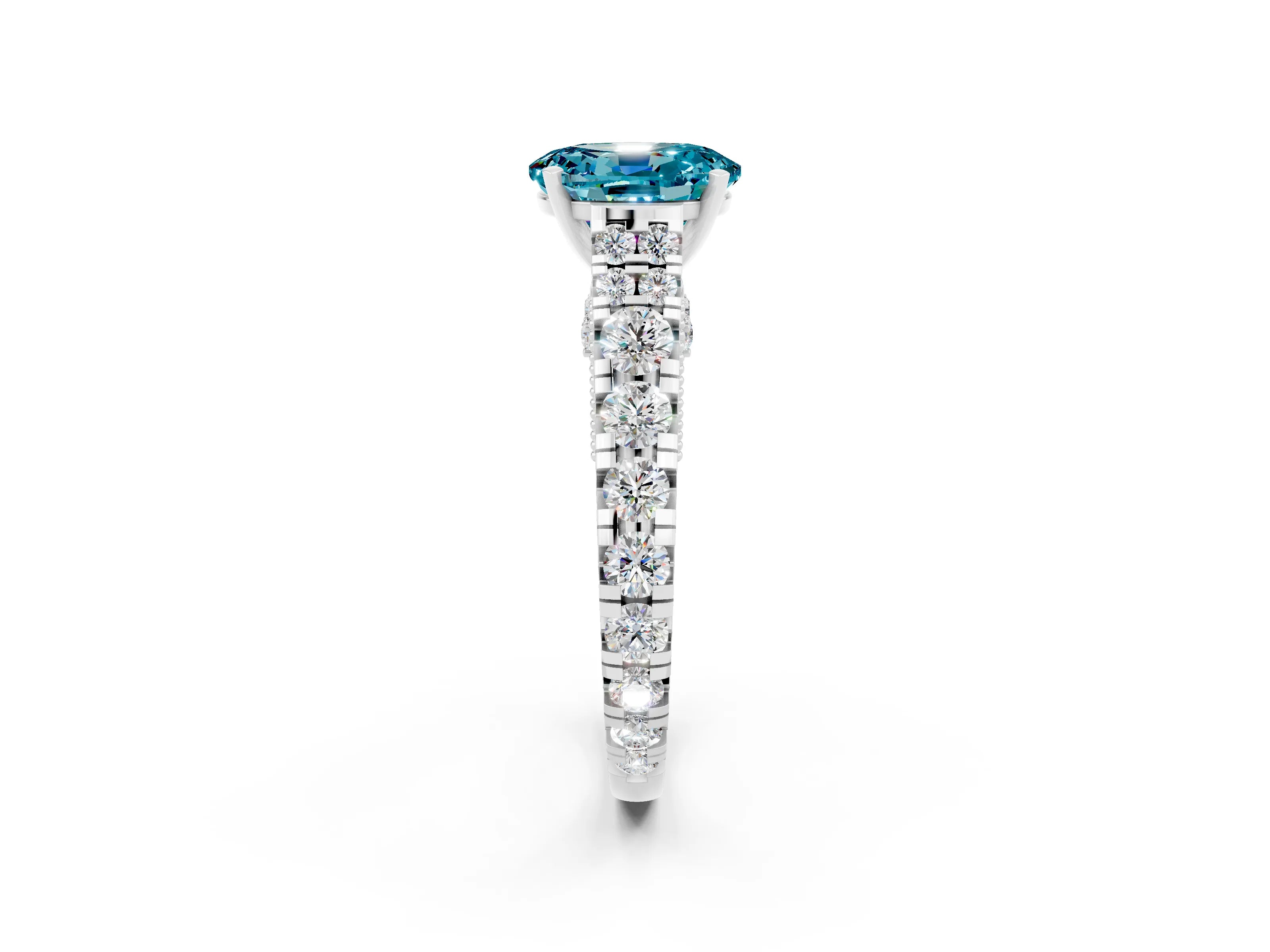 White gold Oval Cut Blue Topaz Classic Solitaire Ring with Pavé Band and Four-Prong Setting_2