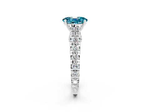 White gold Oval Cut Blue Topaz Classic Solitaire Ring with Pavé Band and Four-Prong Setting_2