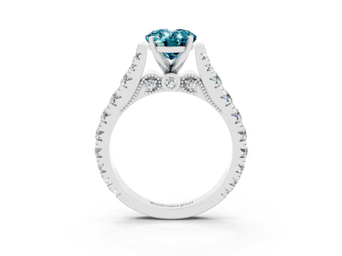 White gold Oval Cut Blue Topaz Classic Solitaire Ring with Pavé Band and Four-Prong Setting_3