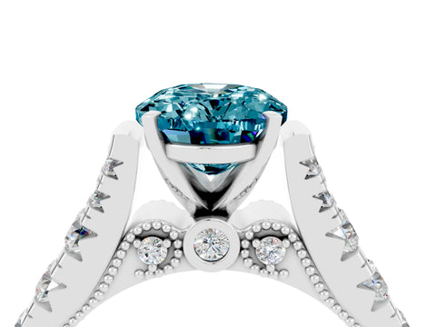 White gold Oval Cut Blue Topaz Classic Solitaire Ring with Pavé Band and Four-Prong Setting_4