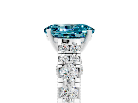 White gold Oval Cut Blue Topaz Classic Solitaire Ring with Pavé Band and Four-Prong Setting_5