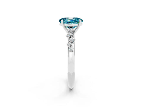White gold Oval Cut Blue Topaz Cluster Side Stone Solitaire Ring with Prong Setting_26