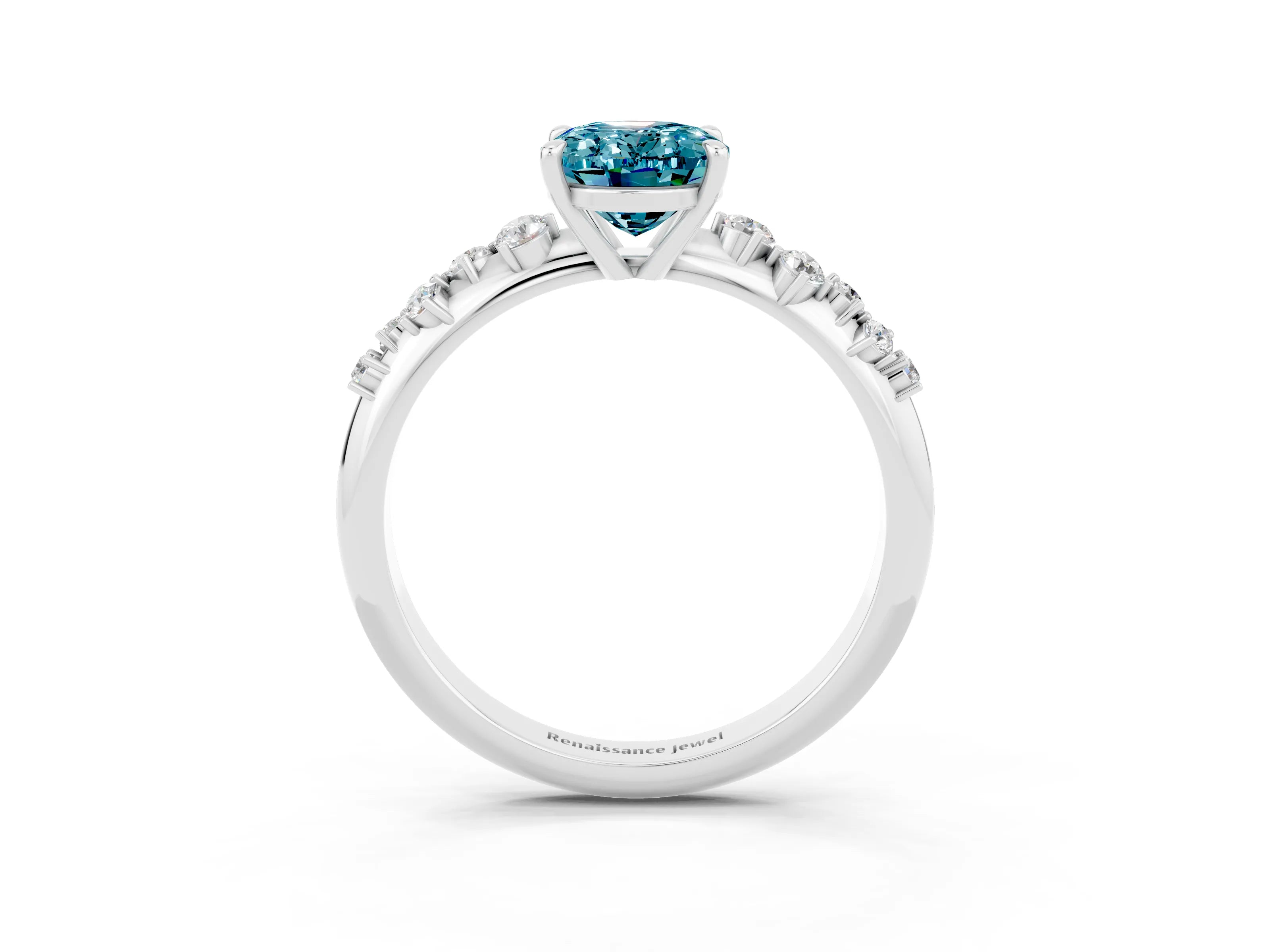 White gold Oval Cut Blue Topaz Cluster Side Stone Solitaire Ring with Prong Setting_27