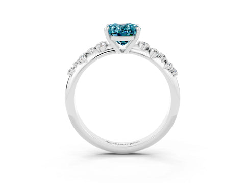 White gold Oval Cut Blue Topaz Cluster Side Stone Solitaire Ring with Prong Setting_27