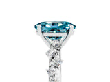 White gold Oval Cut Blue Topaz Cluster Side Stone Solitaire Ring with Prong Setting_29
