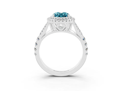 White gold Oval Cut Blue Topaz Double Halo Ring with Split Shank and Prong Setting_15