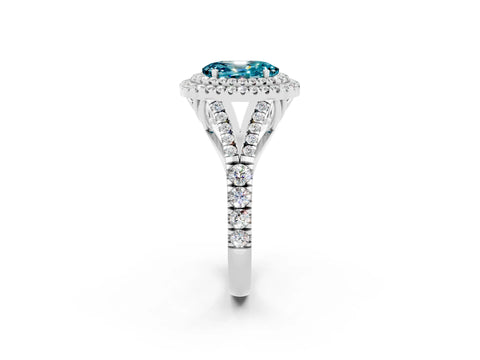 White gold Oval Cut Blue Topaz Double Halo Ring with Split Shank and Prong Setting_26