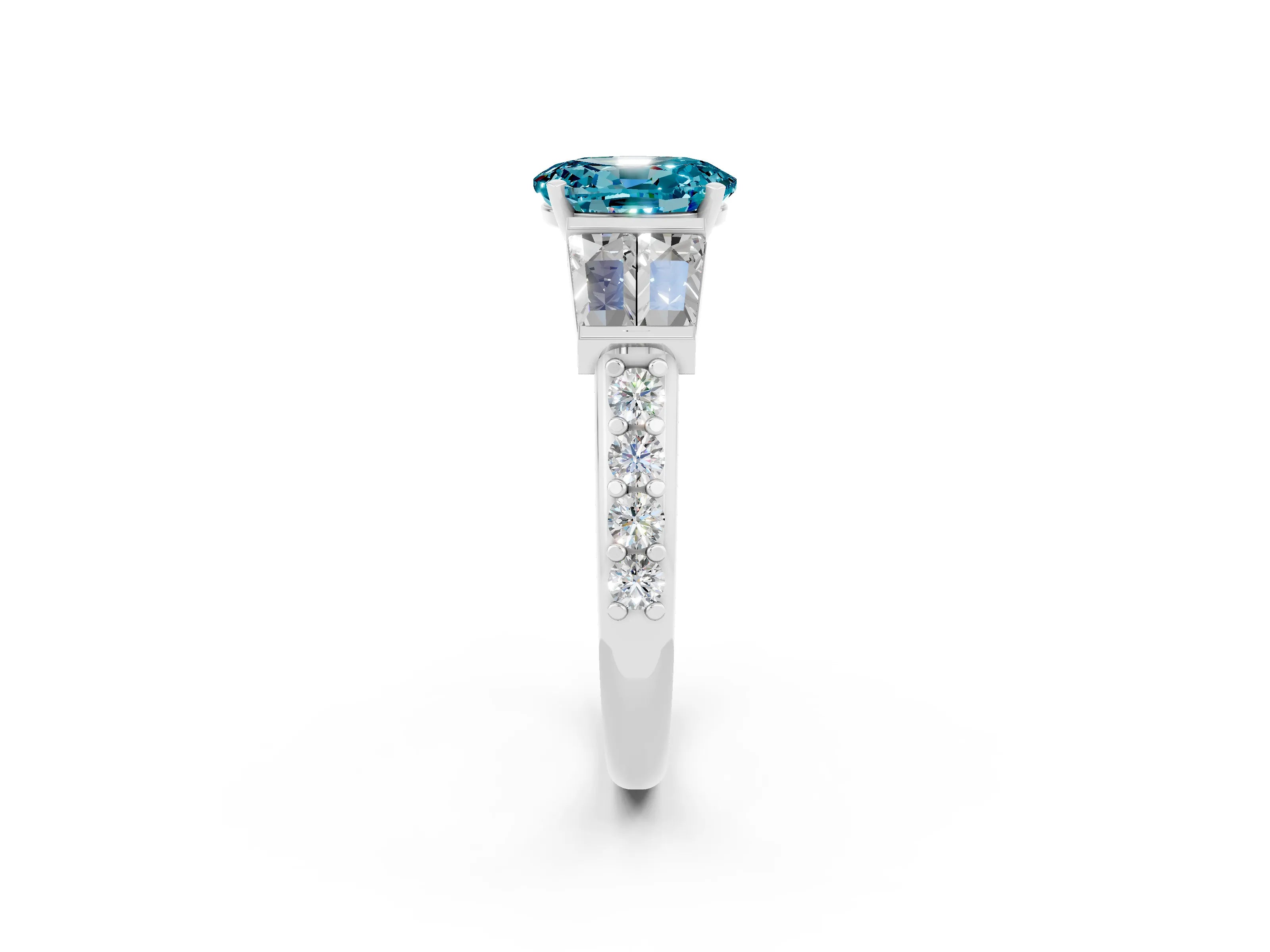 White gold Oval Cut Blue Topaz Engagement Ring with Baguette Side Stones and Channel Set Band_2
